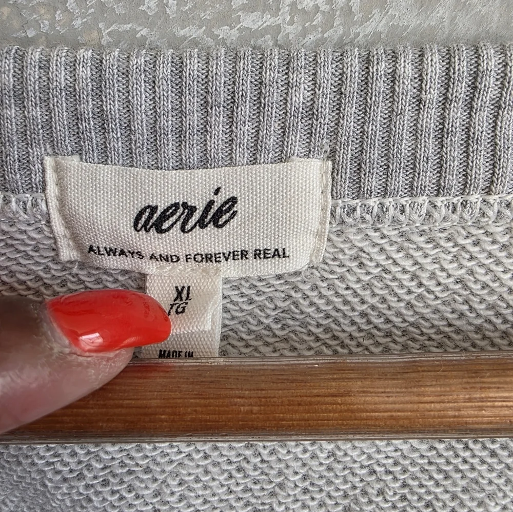 Aerie Gray Puff Sleeve Cropped Sweatshirt Sz XL - Picture 3 of 10